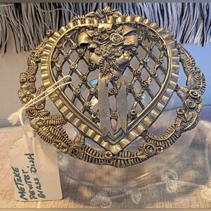 VTG 1989 metzke glass Potpourri dish w/ 3-D TOP pewter lid rose and ribbon